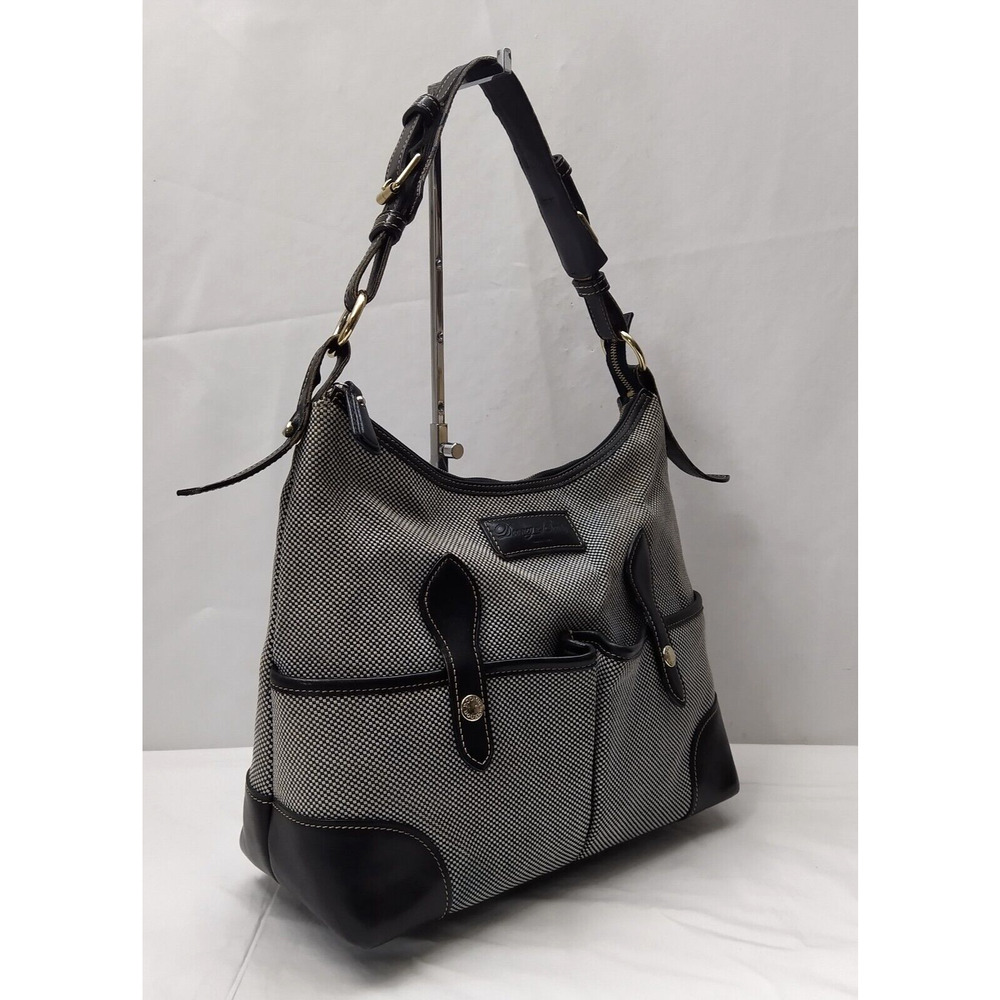 Dooney & Bourke Gray Canvas Leather Trim Front Pockets Zipper Hobo Shoulder Bag - Picture 3 of 16